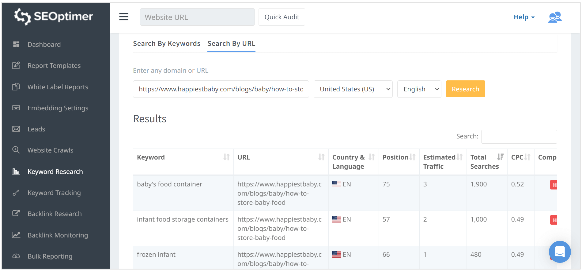 baby food keyword results